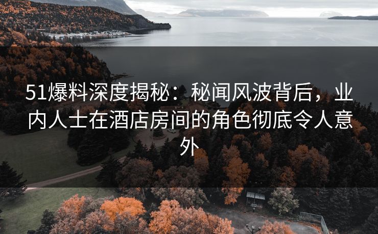 51爆料深度揭秘：秘闻风波背后，业内人士在酒店房间的角色彻底令人意外  第1张