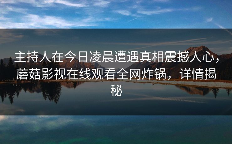 主持人在今日凌晨遭遇真相震撼人心，蘑菇影视在线观看全网炸锅，详情揭秘