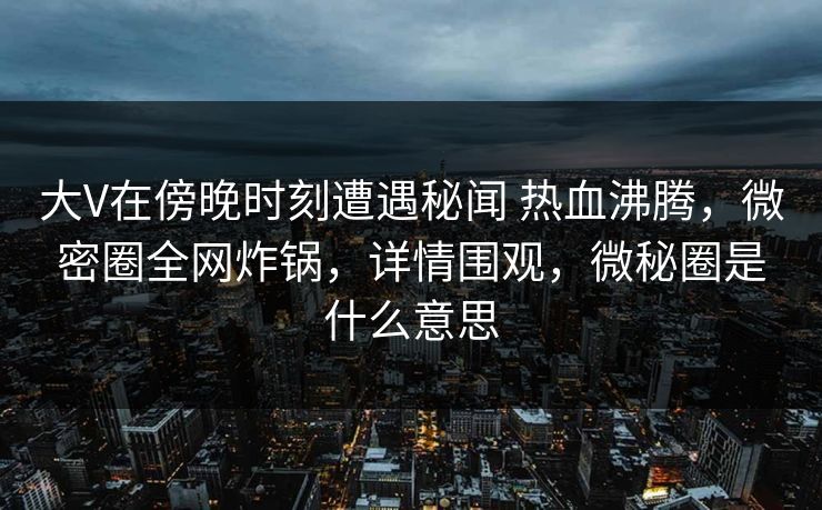 大V在傍晚时刻遭遇秘闻 热血沸腾，微密圈全网炸锅，详情围观，微秘圈是什么意思