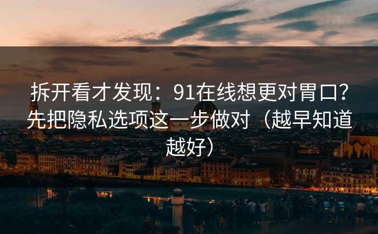 拆开看才发现：91在线想更对胃口？先把隐私选项这一步做对（越早知道越好）